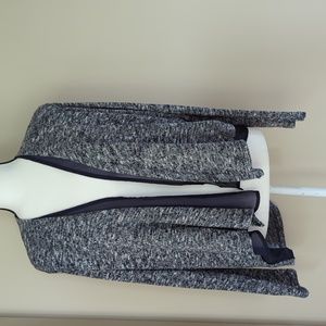 Larry Levine Open Front Cardigan Sweater L Gray Navy Blue White